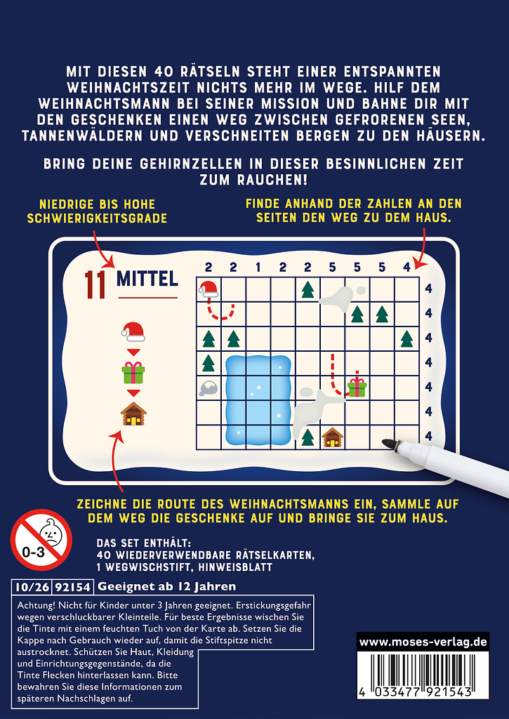 Schlitten, Schnee & Rätselspaß (Logikrätsel mit abwischbarem Stift)