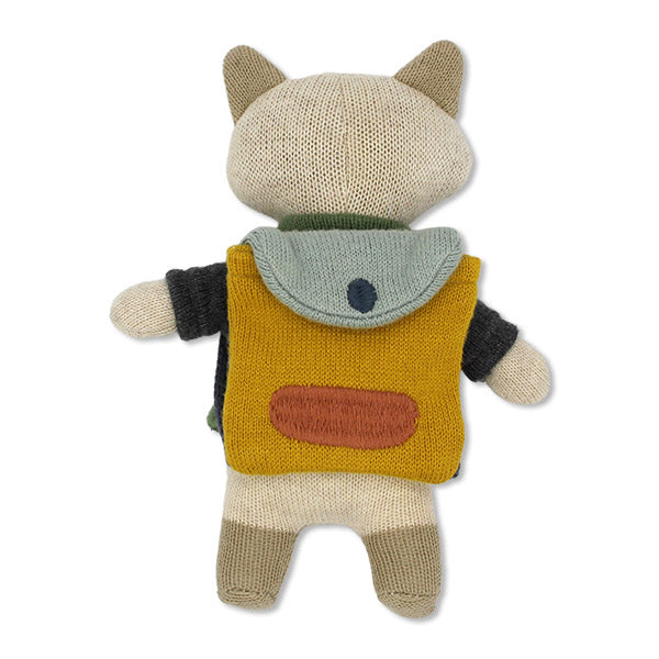 Waschbär „Schulkind“ mit Schulranzen und Shirt in grün/blau