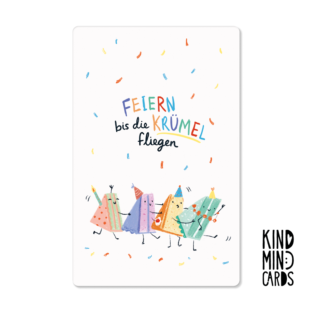 Postkarte "Feiern bis die Krümel fliegen"
