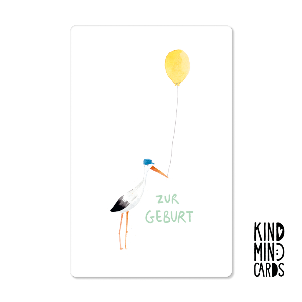 Postkarte "Zur Geburt" (Storch)