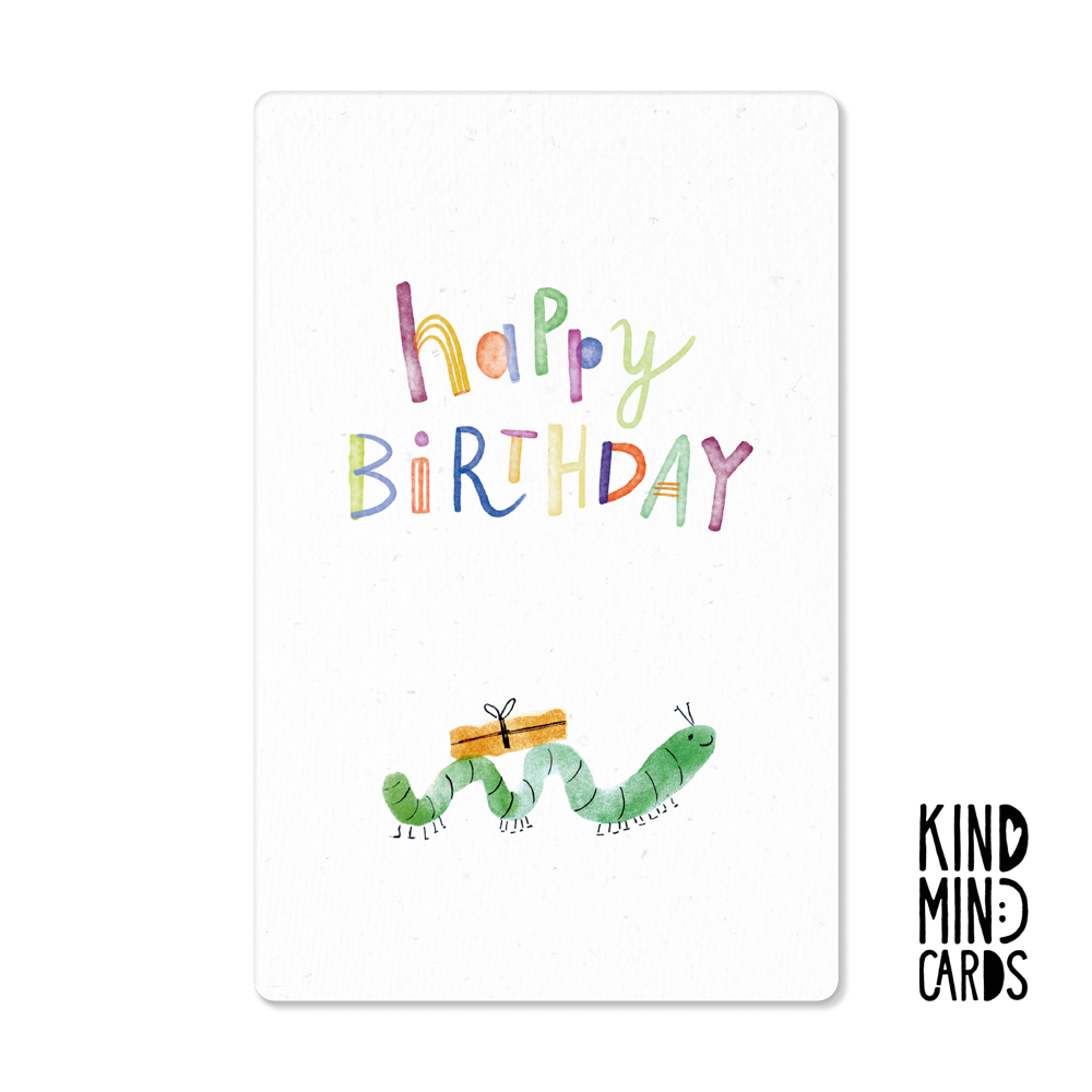 Postkarte "Happy birthday" (Wurm)