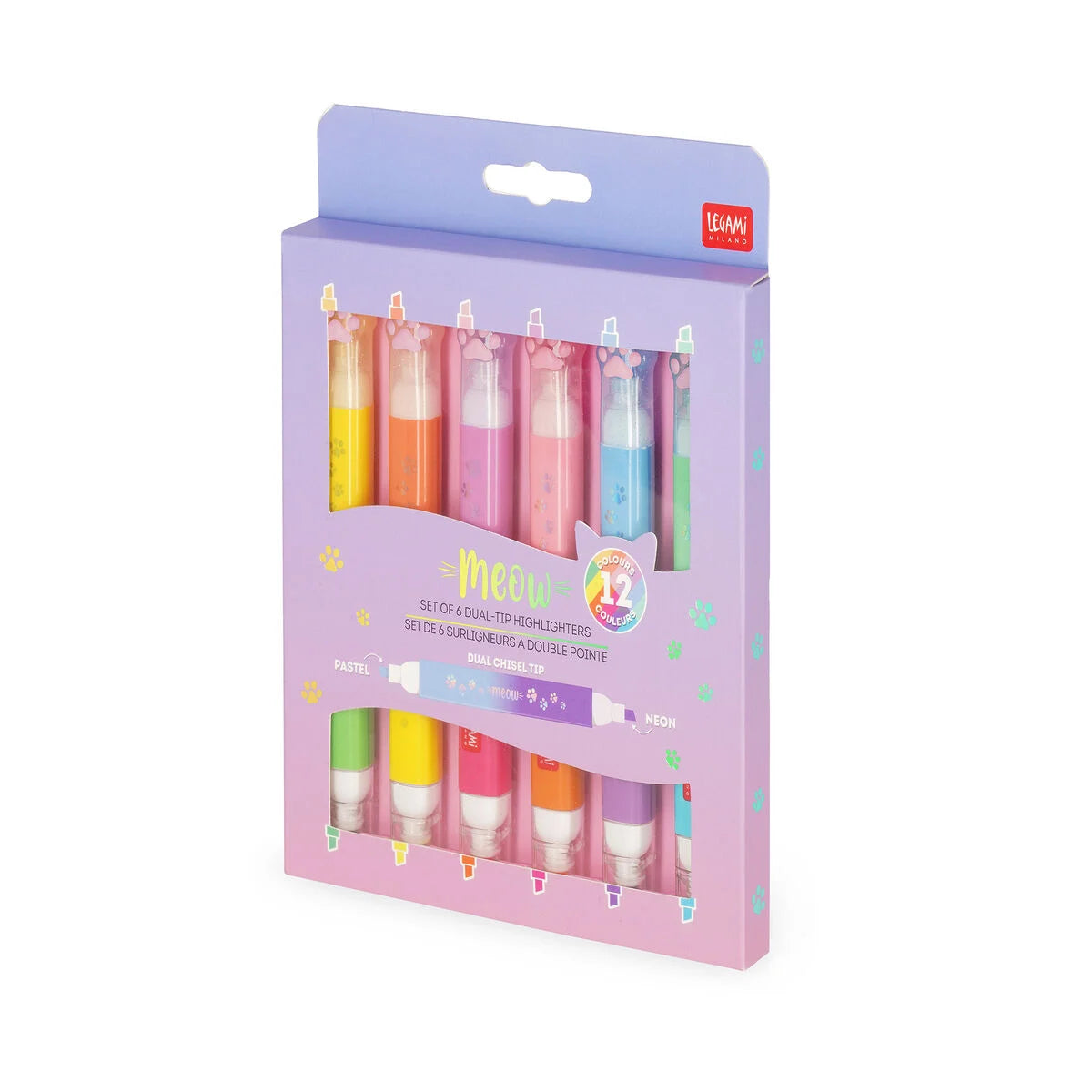 Set mit 6 Doppelspitzen-Textmarkern Kitty - "Meow"