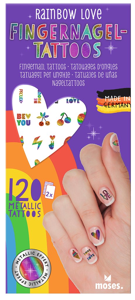 Fingernagel-Tattoos Rainbow Love