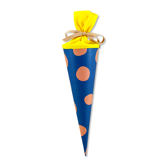 Schultüte in blau mit rosa Punkten, 35 cm