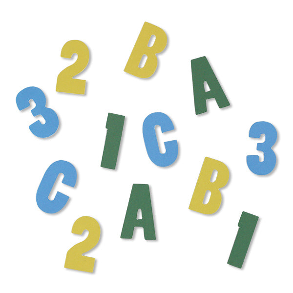Table Confetti zur Einschulung - Buchstaben blau/grün/senf