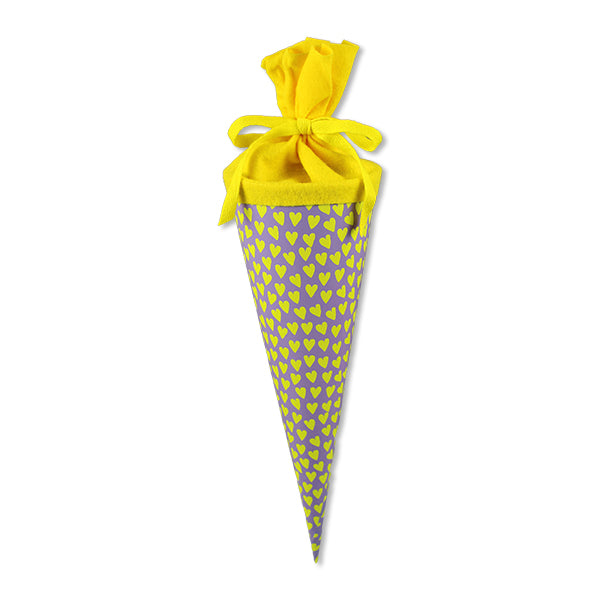 Schultüte mit Herzen, flieder/neongelb, 35 cm