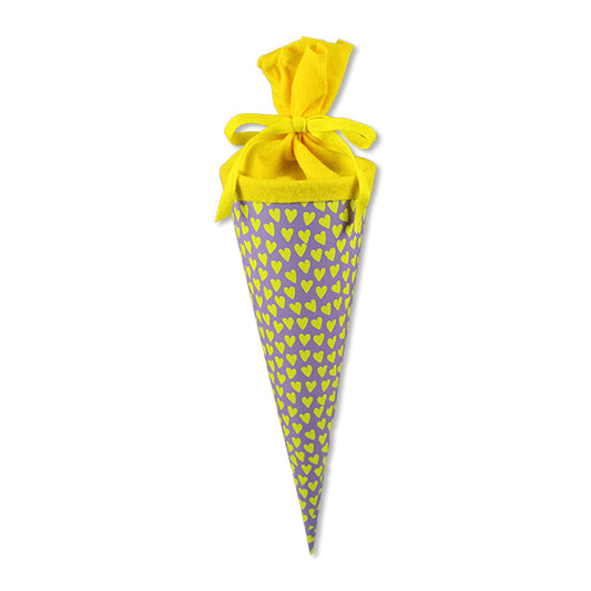 Schultüte mit Herzen, flieder/neongelb, 35 cm