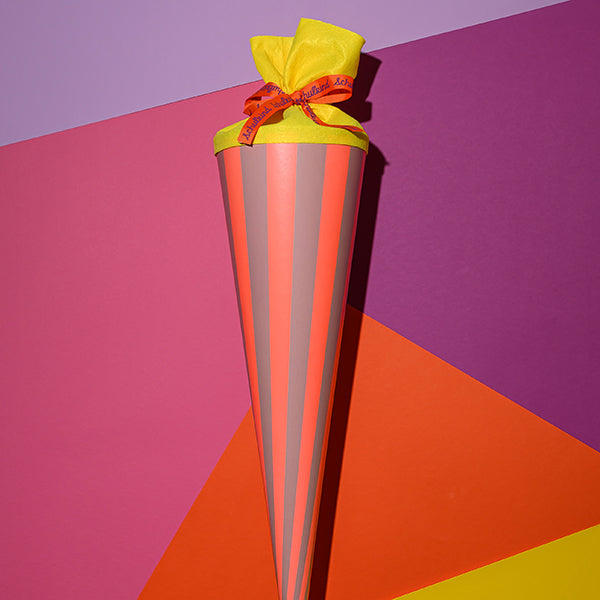 Schultüte rosa/neonrosa gestreift, 70 cm