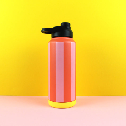 Edelstahl Trinkflasche Stripes, feuerrot/rosa/gelb, 1000ml