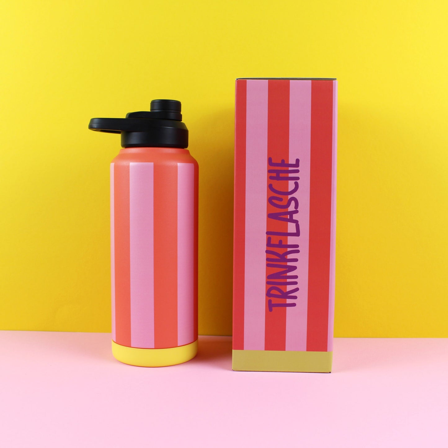 Edelstahl Trinkflasche Stripes, feuerrot/rosa/gelb, 1000ml