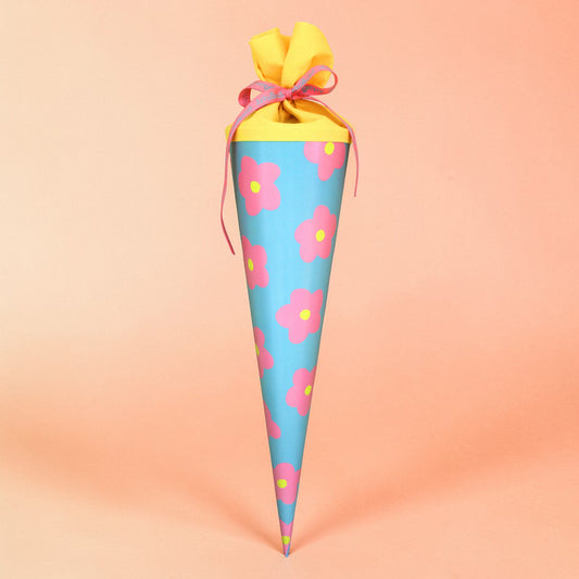 Schultüte mint mit Blüten rosa, 70 cm