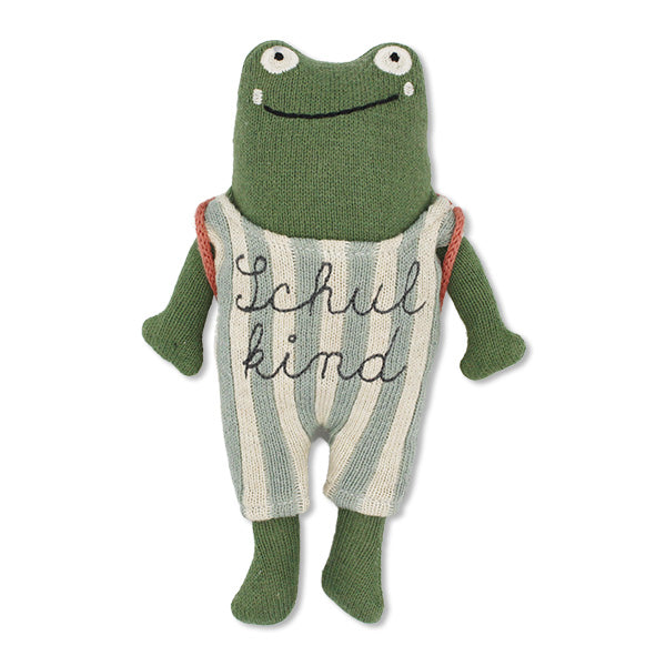 Frosch „Schulkind“ mit Schulranzen und Anzug in blau/creme