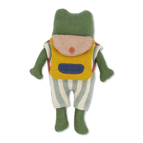 Frosch „Schulkind“ mit Schulranzen und Anzug in blau/creme