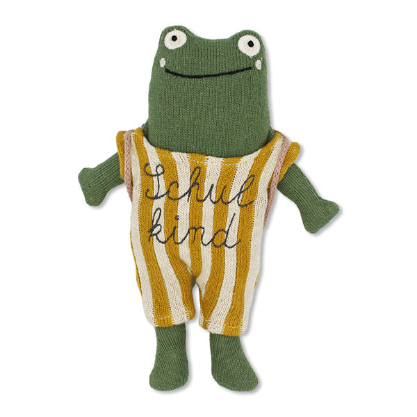 Frosch „Schulkind“ mit Schulranzen und Anzug in gelb/creme