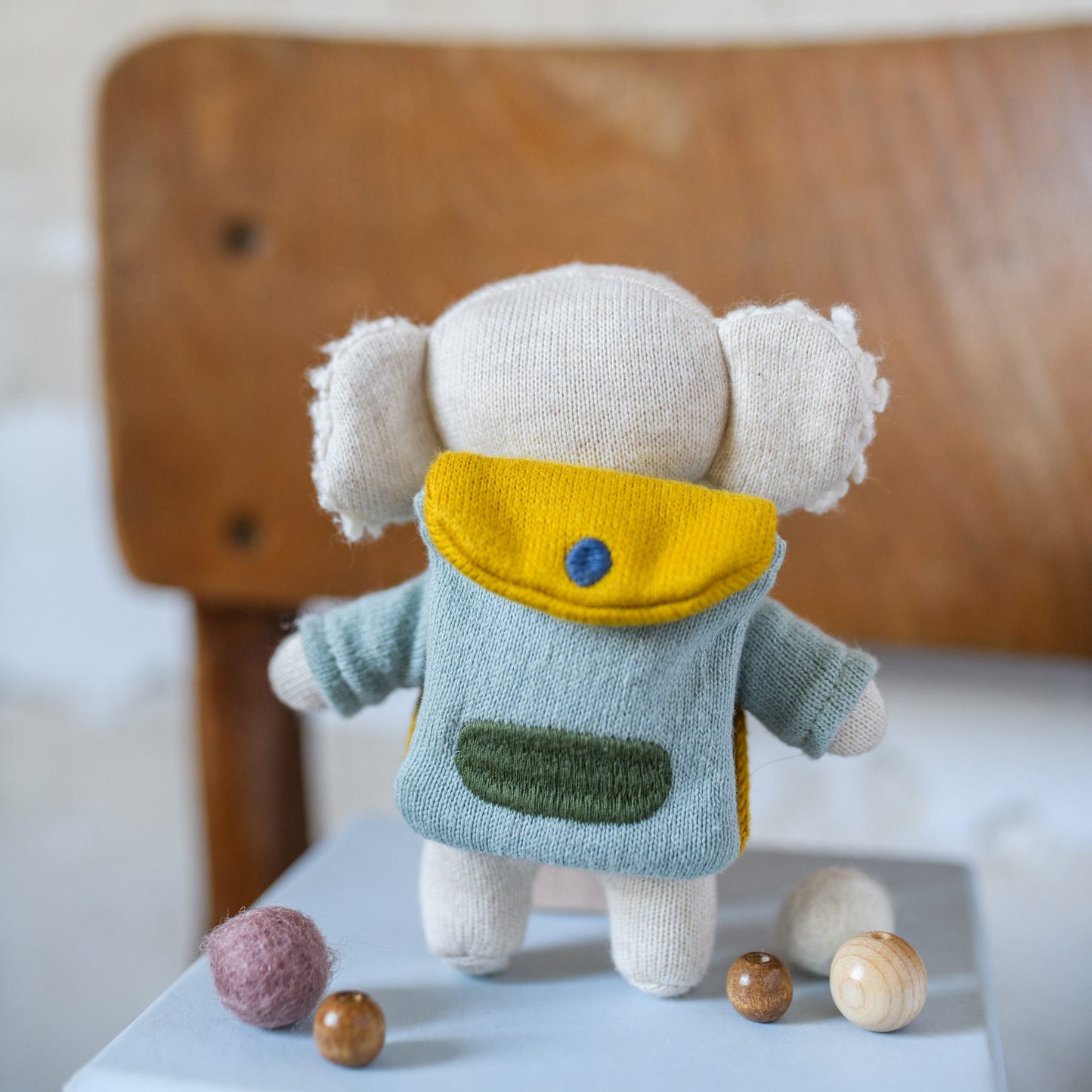 Koala „Schulkind“ mit Schulranzen und Shirt in blau/hellblau