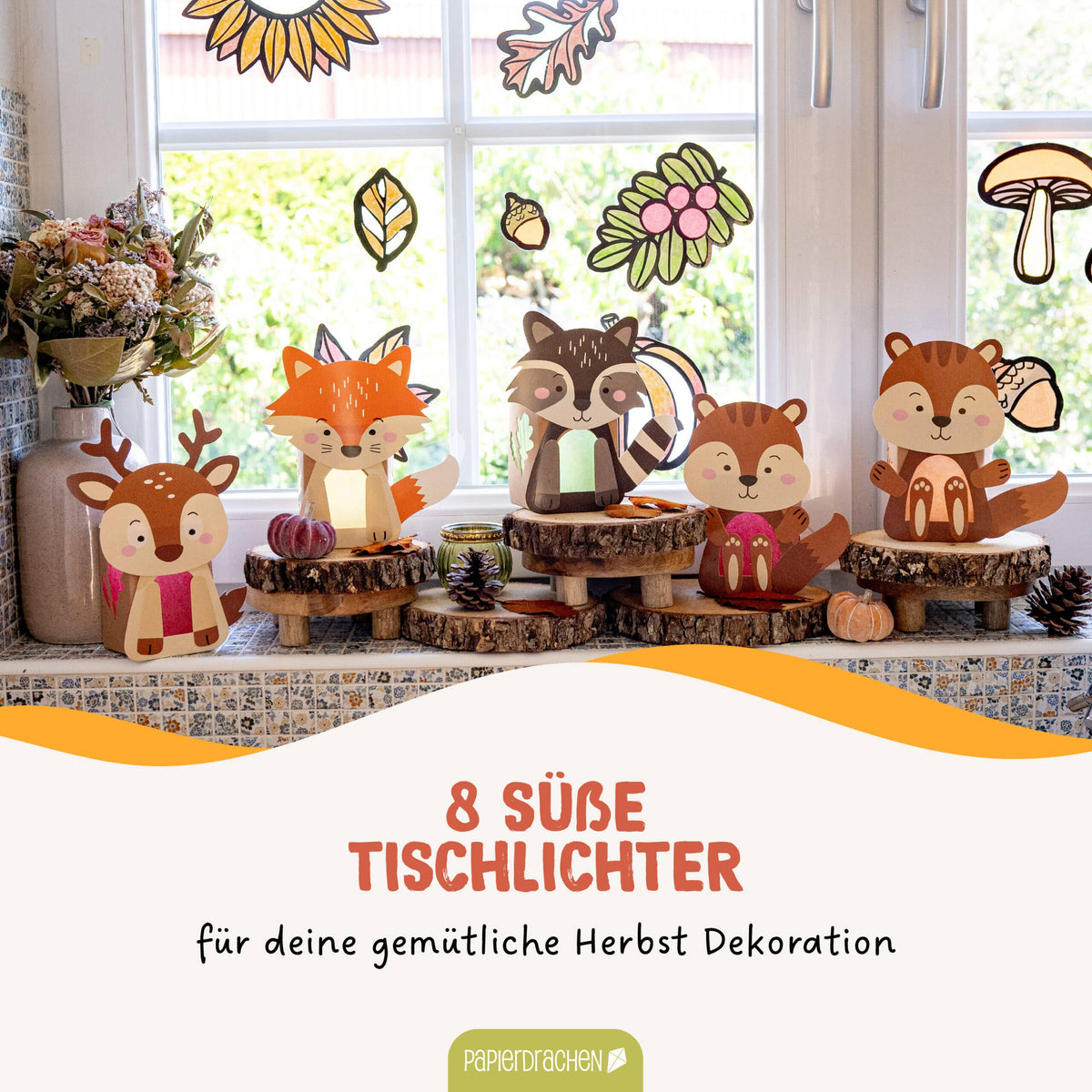 8 Windlichter - Waldtiere