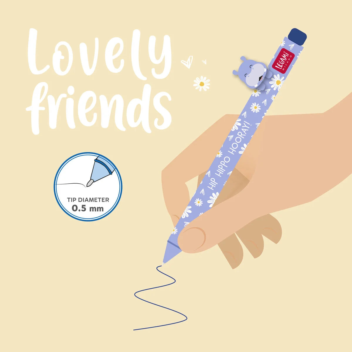 Nilpferd "Hip Hoppo Hooray" - Lovely Friends Gelstift, Legami