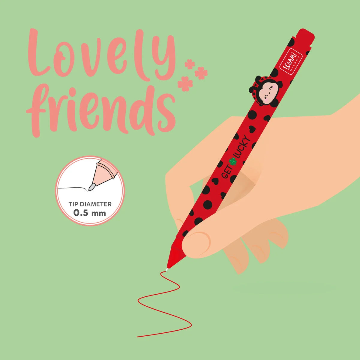 Marienkäfer "Get Lucky" - Lovely Friends Gelstift, Legami