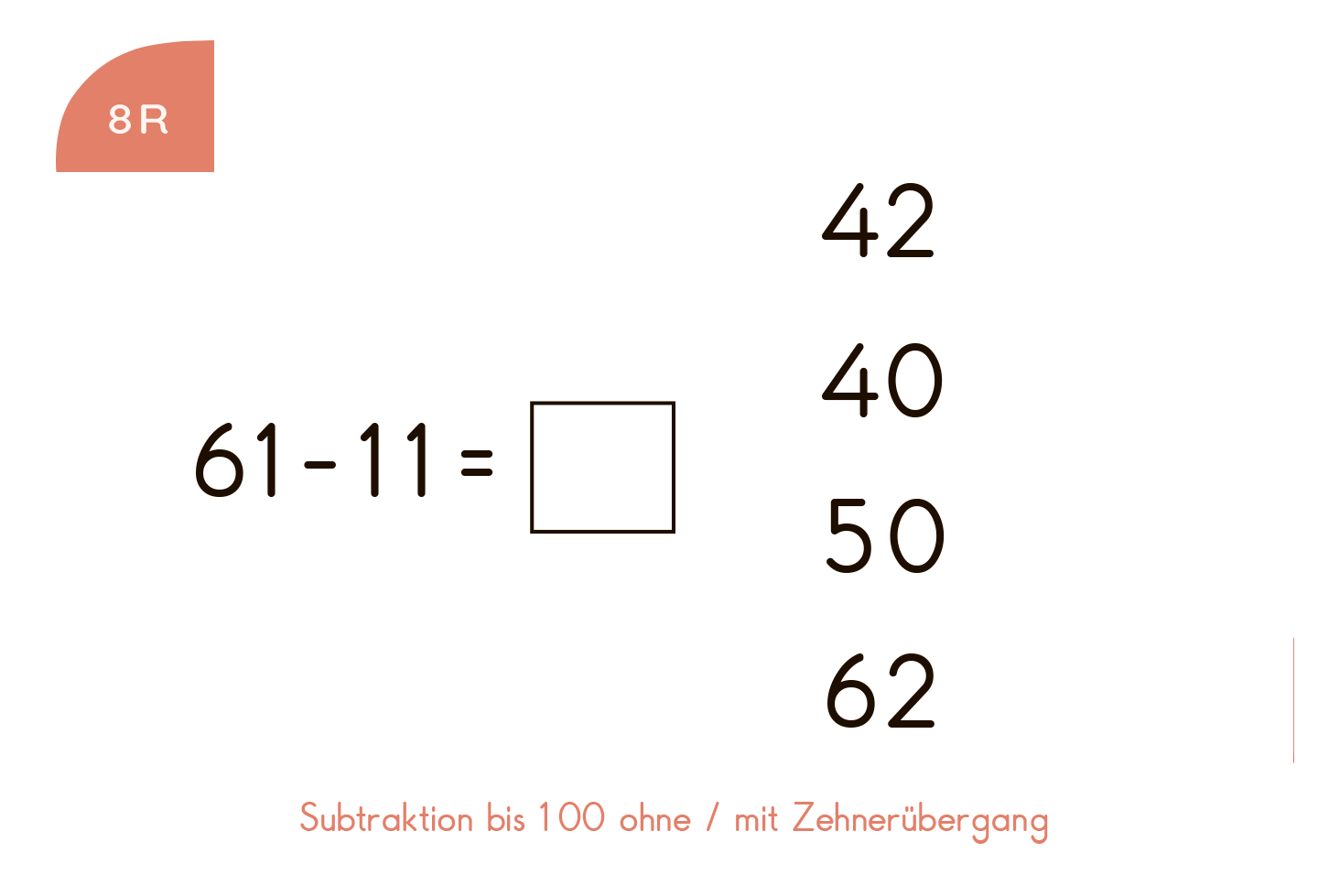 Kartensatz: Subtraktion bis 100 (2. Klasse)