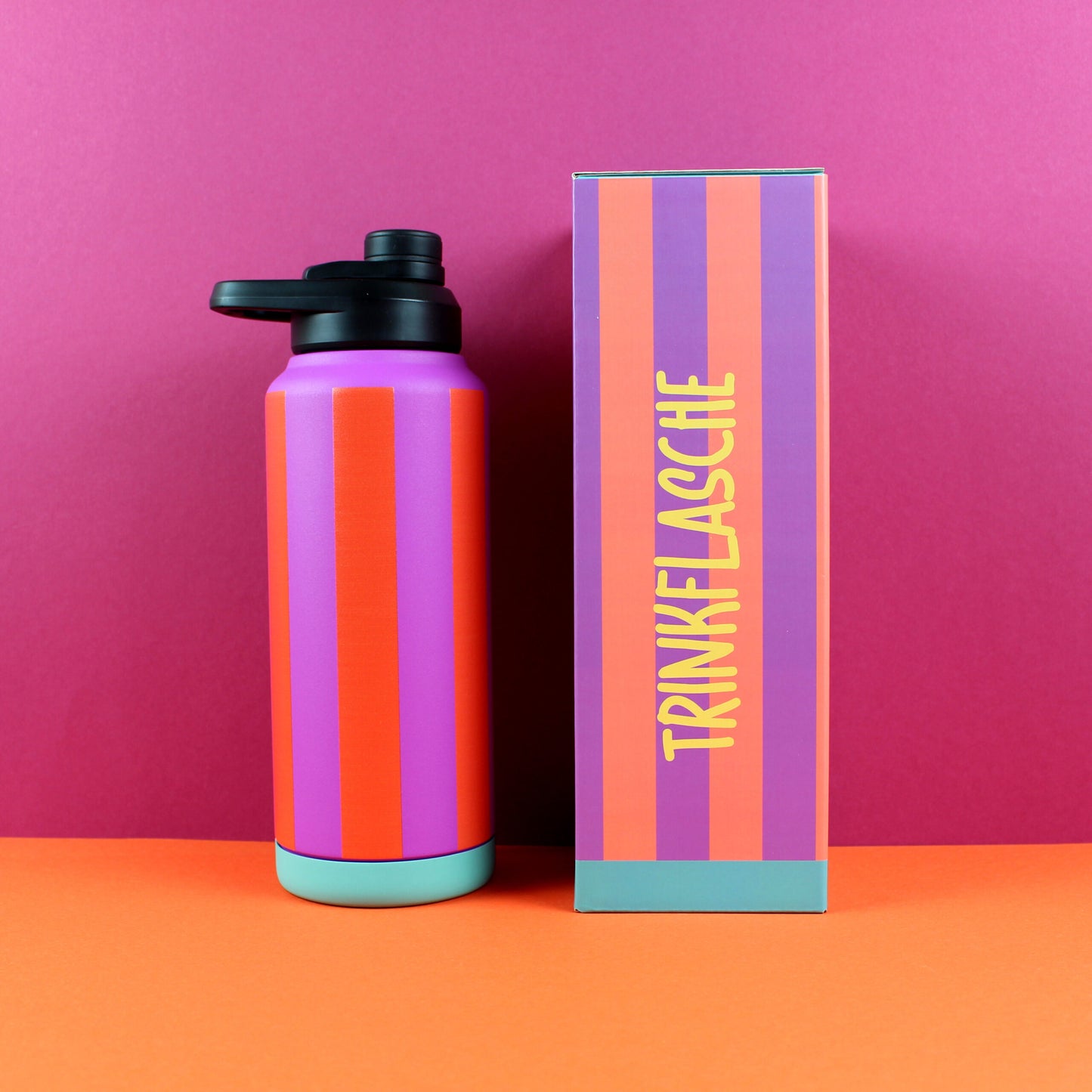 Edelstahl Trinkflasche Stripes, fuchsia/feuerrot/petrol, 1000ml