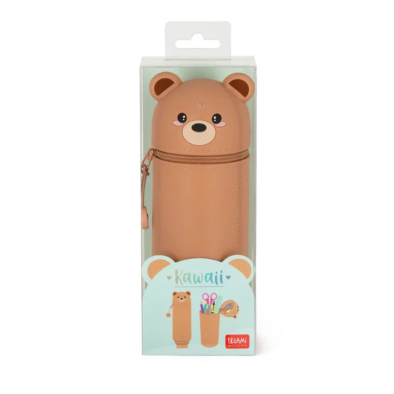 "Teddybär" 2-in-1-Federmäppchen aus Silikon - Kawaii