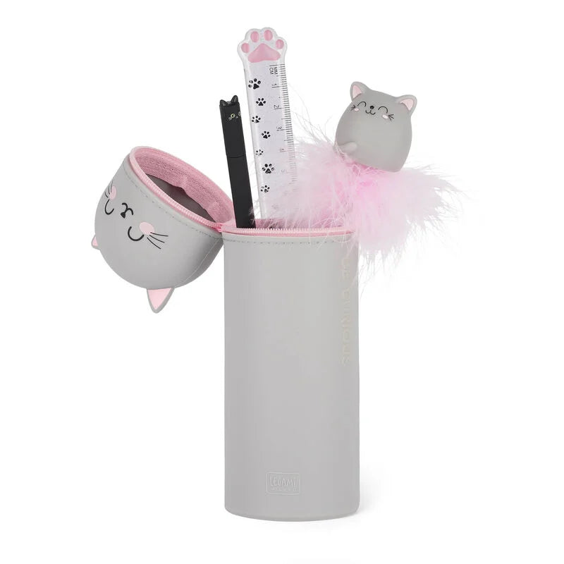 "Katze" 2-in-1-Federmäppchen aus Silikon - Kawaii