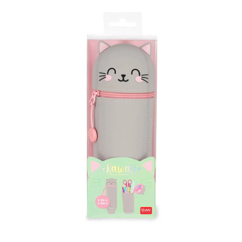"Katze" 2-in-1-Federmäppchen aus Silikon - Kawaii