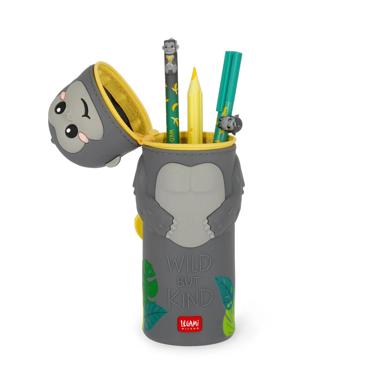 "Gorilla" 2-in-1-Federmäppchen aus Silikon - Kawaii