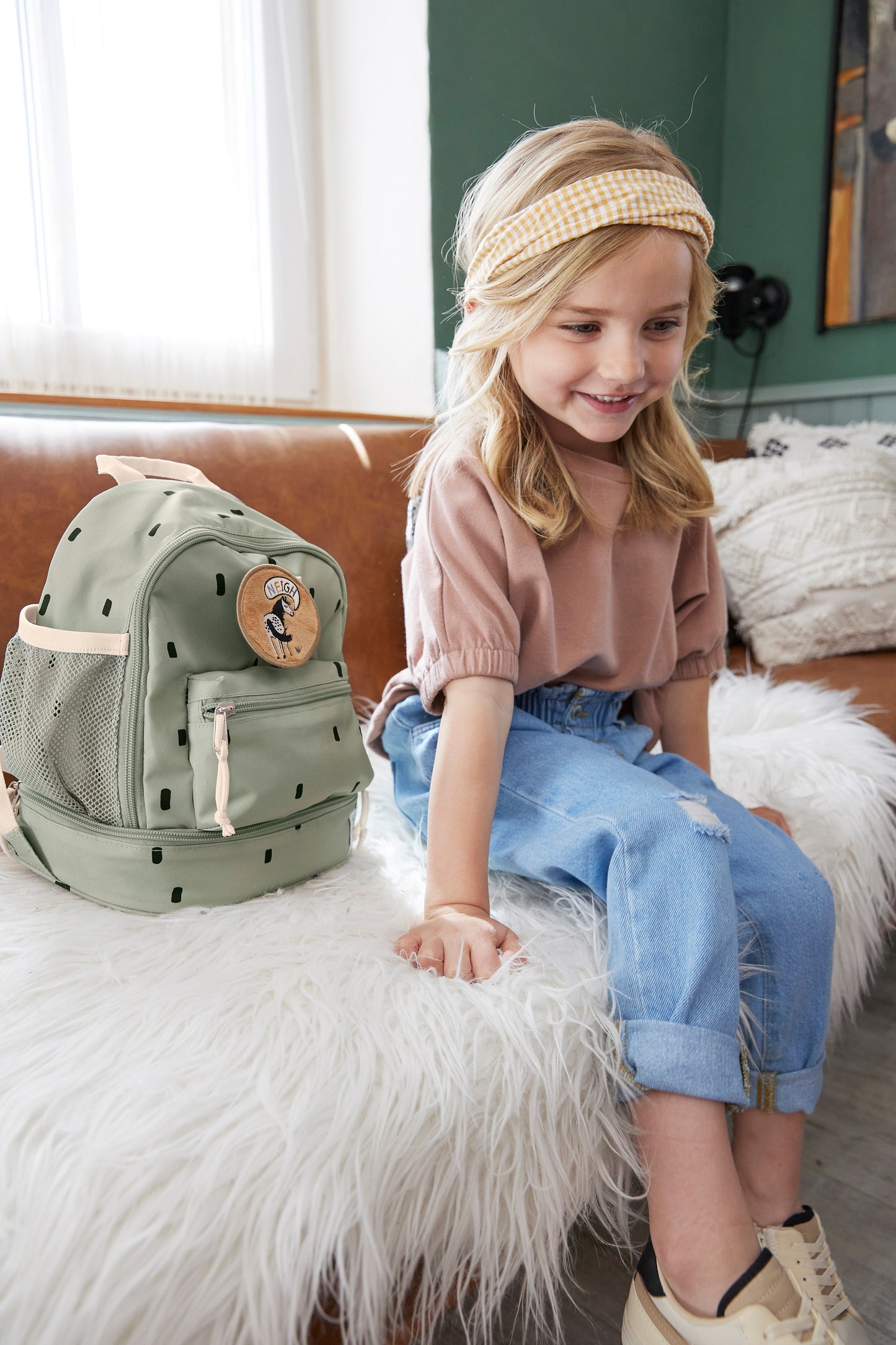 Kinderrucksack "Mini", Happy Prints, oliv