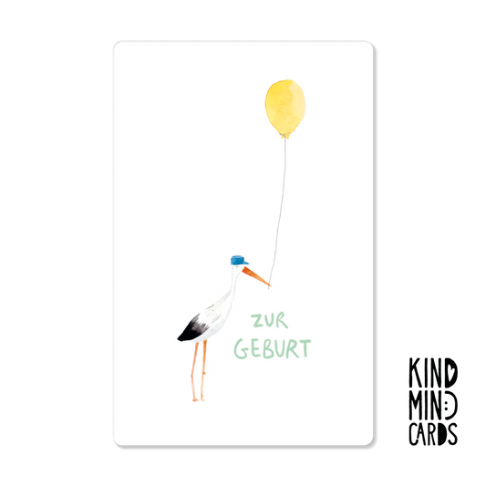 Postkarte "Zur Geburt" (Storch)