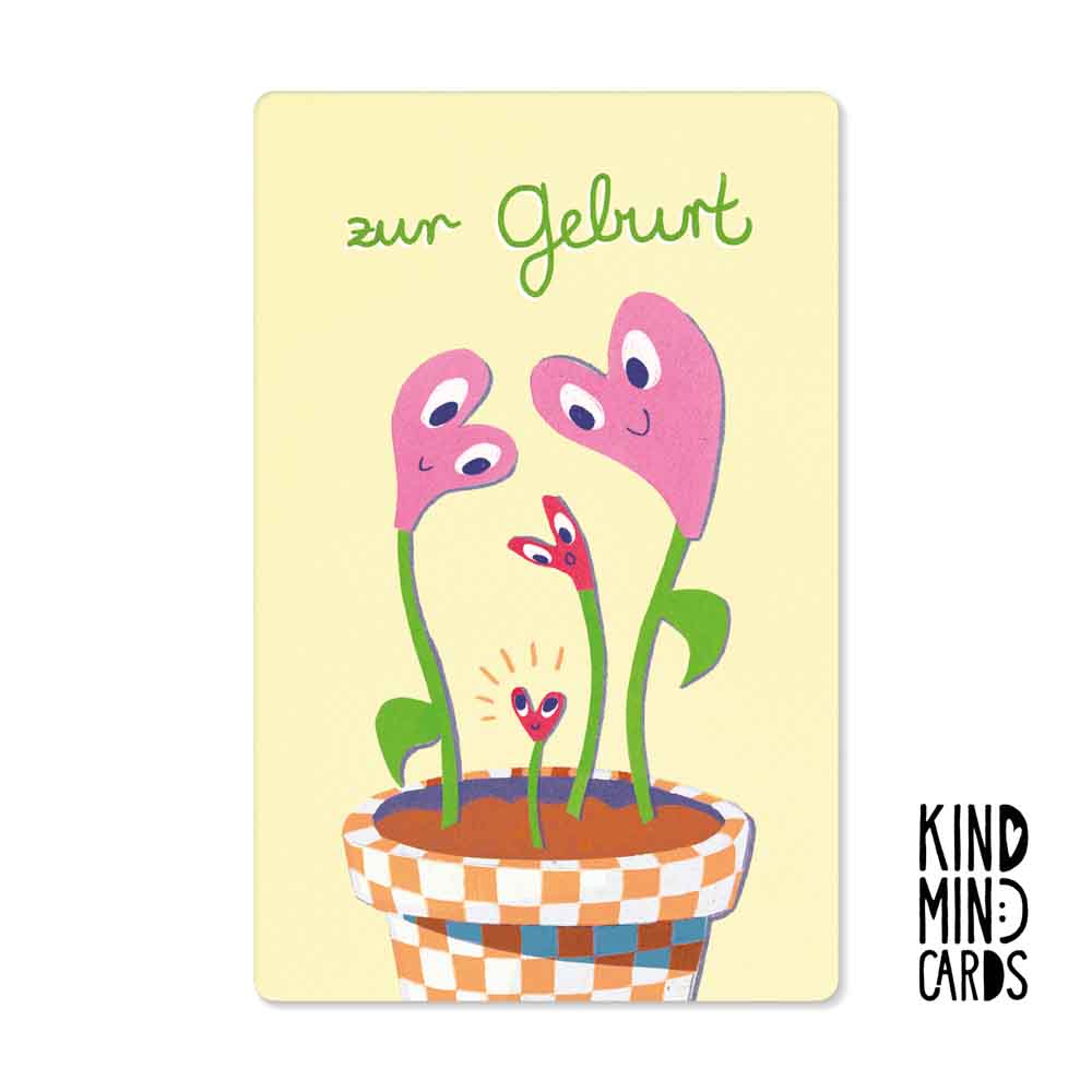 Postkarte "Zur Geburt (Herzblumen)"