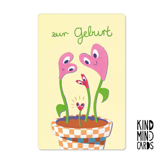 Postkarte "Zur Geburt (Herzblumen)"