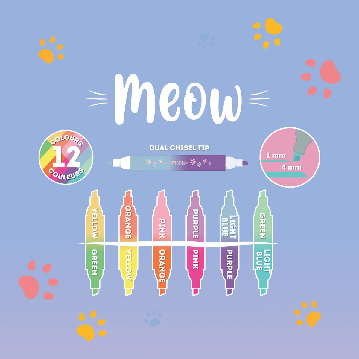 Set mit 6 Doppelspitzen-Textmarkern Kitty - "Meow"