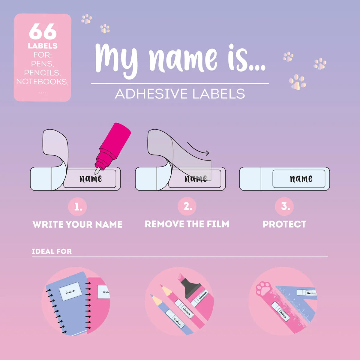 Selbstklebende Namensetiketten mit Schutzfolie - "My Name Is..."