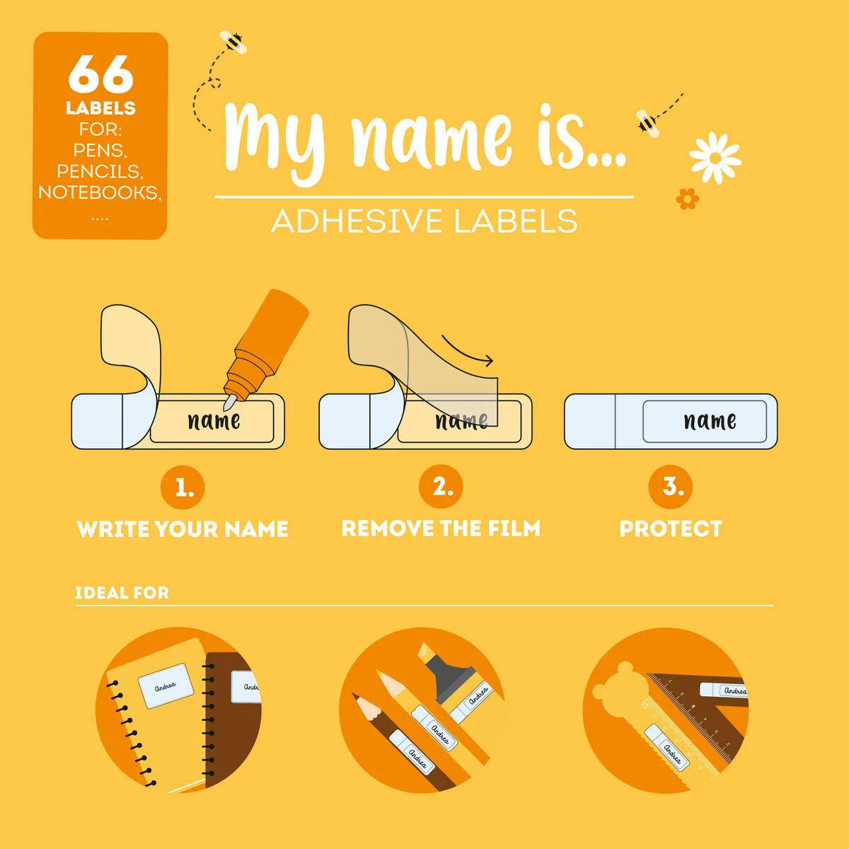 Selbstklebende Namensetiketten mit Schutzfolie - "My Name Is..."