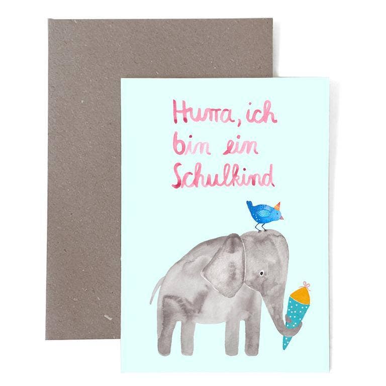Grußkarte zur Einschulung "Schulkind" mit Elefant