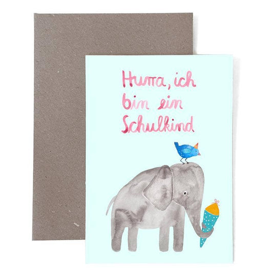 Grußkarte zur Einschulung "Schulkind" mit Elefant