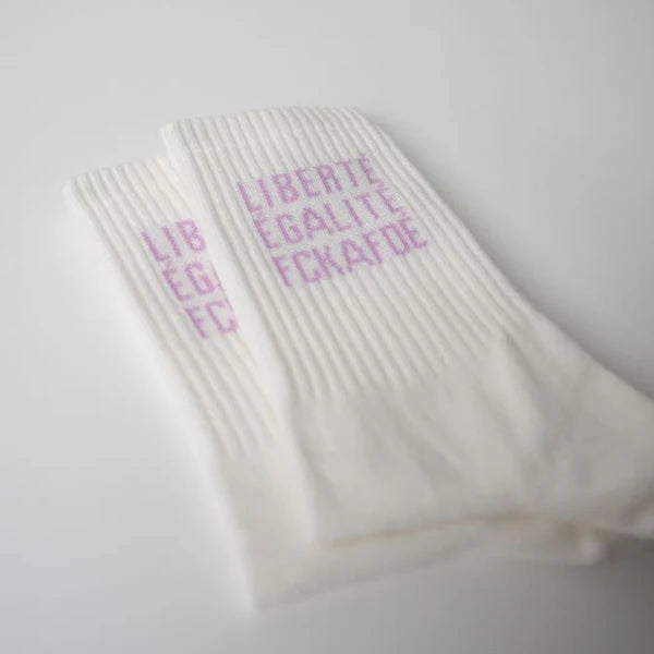 FCKAFDÉ Statement Socken, creme & lila