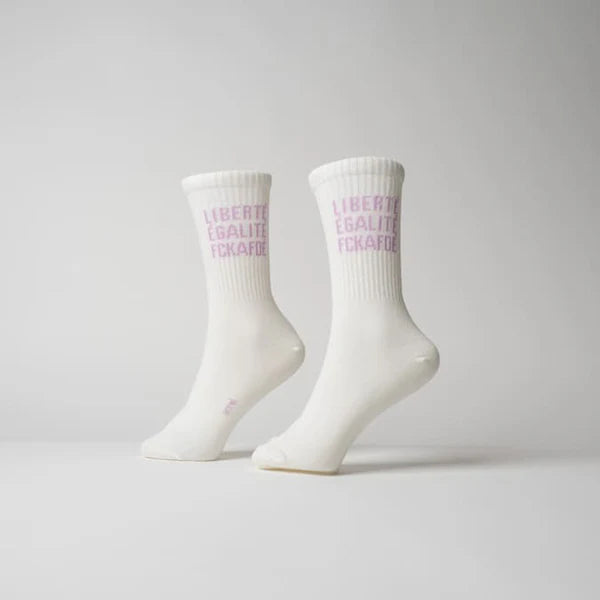 FCKAFDÉ Statement Socken, creme & lila