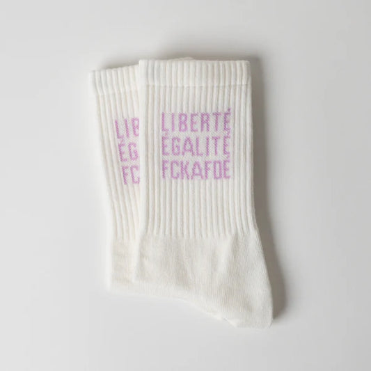 FCKAFDÉ Statement Socken, creme & lila