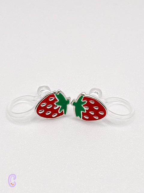 Erdbeeren - Ohrclips für Kinder